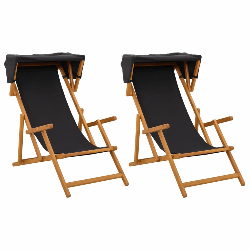 Lettino 2 pcs 3 Posizione Legno di Eucalipto Massello Nero 3407813