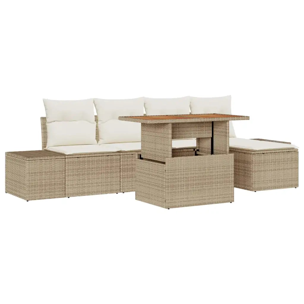 Set da Pranzo per Giardino con cuscino 6 pcs Beige e Crema
