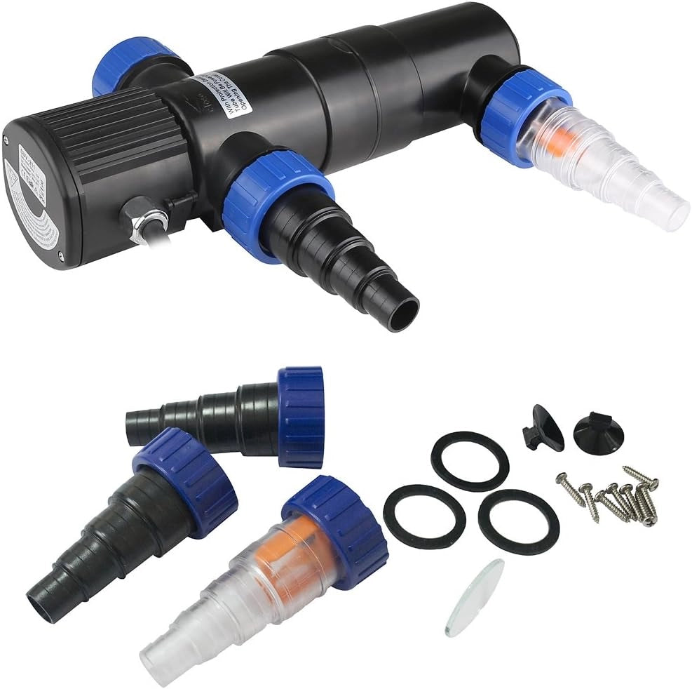 ® Lampada Disifettante UVC per Laghetti da Giardino 11 Watt Cavo 5m 3 Adattatori Sterilizzatore per Acquario Lampada di Sterilizzazione Filtro Luminoso