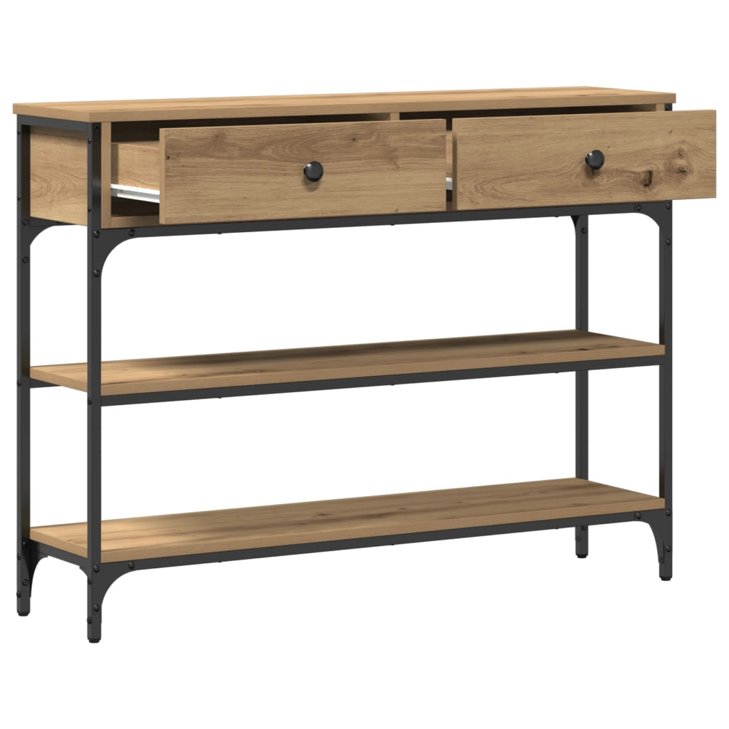 Tavolo Consolle Quercia Artigianale 100x25x75 cm Legno Ingegnerizzato e Acciaio