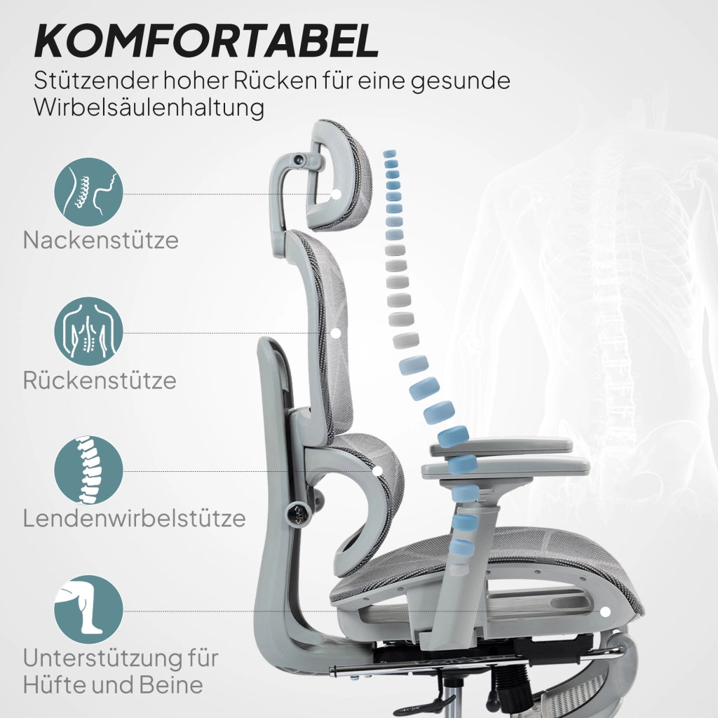 Sedia da Ufficio Ergonomic ¨C Zephmum ¨C Grigio Tessuto Rete