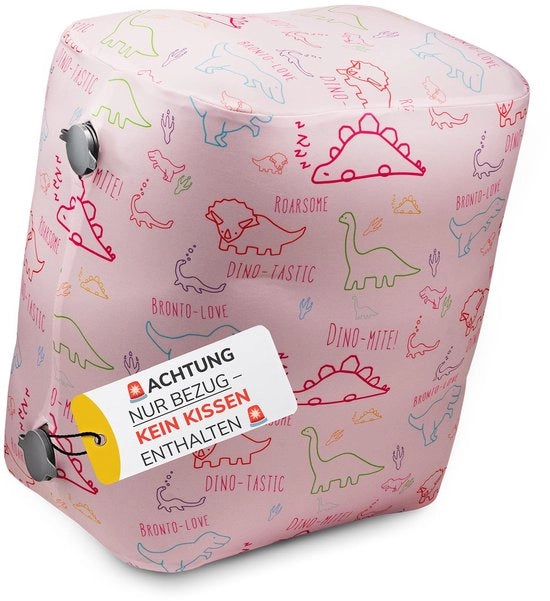 Supporto per piedi gonfiabile per bambini + Cappuccio Dino Blossom | Per viaggi aerei, auto e treno | Molto morbido, lavabile e compatto (Dino Blossom Rosa, standard)