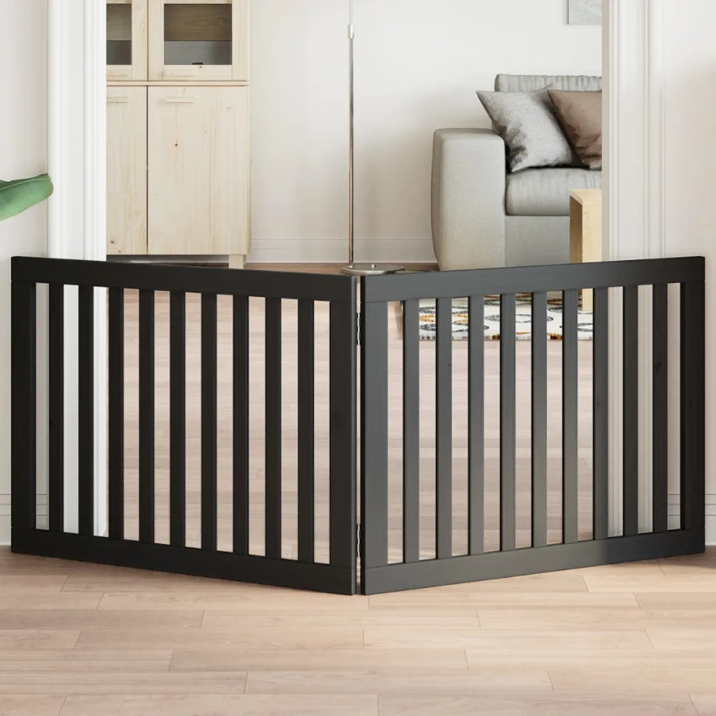 Cancello per Cani Pieghevole 2 Pannelli Nero 160cm Legno Pioppo CFW2339843