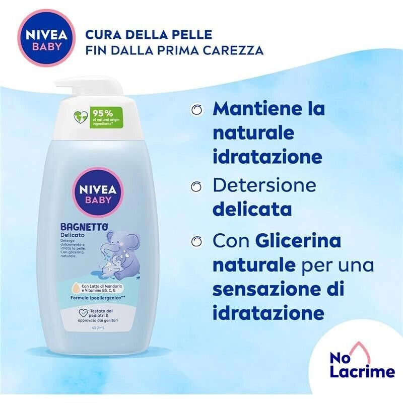 NIVEA BABY DETERGENTE SOFFICI BOLLE BAGNETTO PER BAMBINI DELICATO CON ESTRATTI DI FIORI DI TIGLIO E CAMOMILLA 450 ML