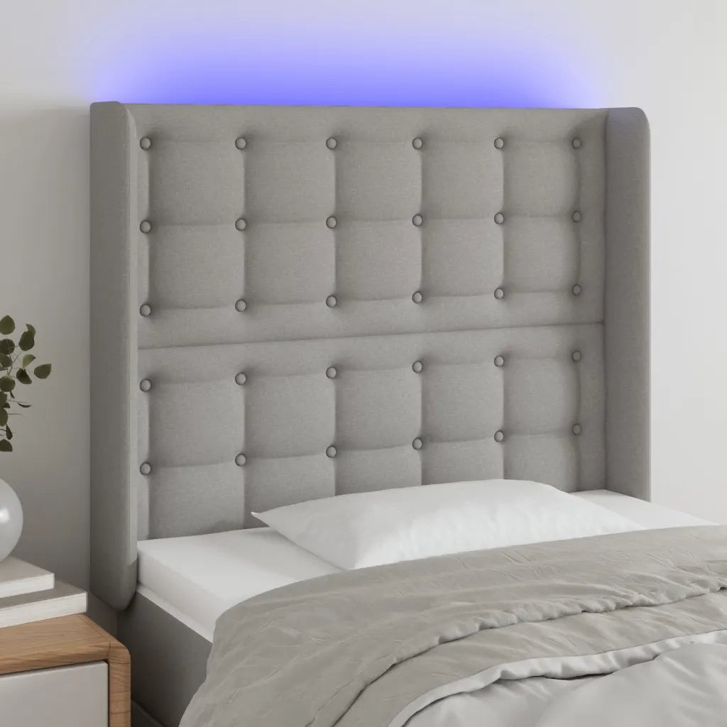 Testiera | Testata a LED Grigio Chiaro 103x16x118/128 cm in Tessuto