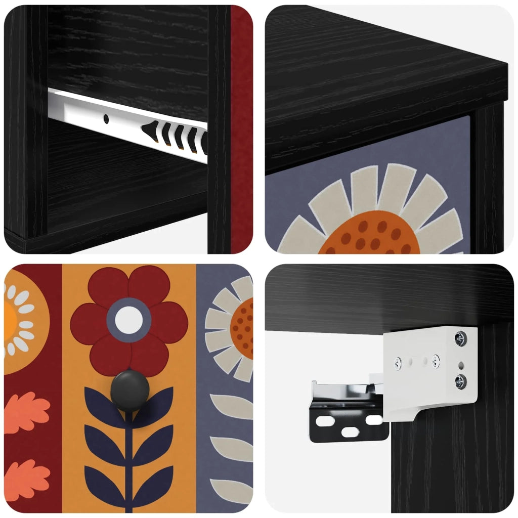 Mobiletto da comodino a parete ESSEN 2 pz Rovere Nero 8007484