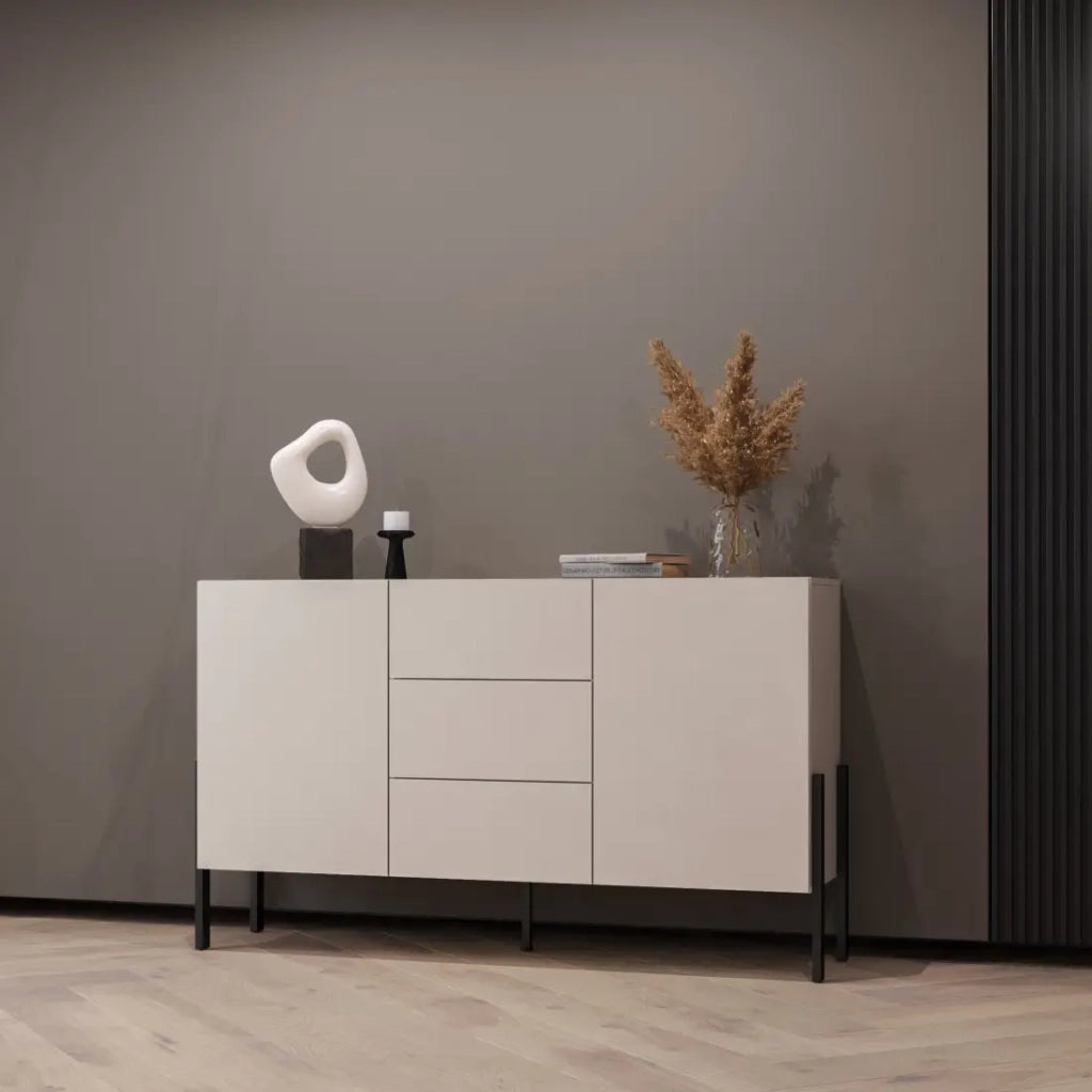 Buffet design collezione SALMA - 2 porte & 3 cassetti – Beige & nero opaco, 154×90×40 cm