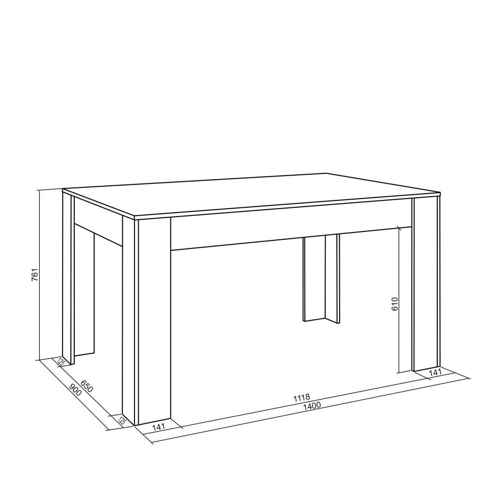 Tavolo da Pranzo, 140x90x76cm, Per 6 persone, Tavolo Cucina, Nero e grigio cemento RF3646