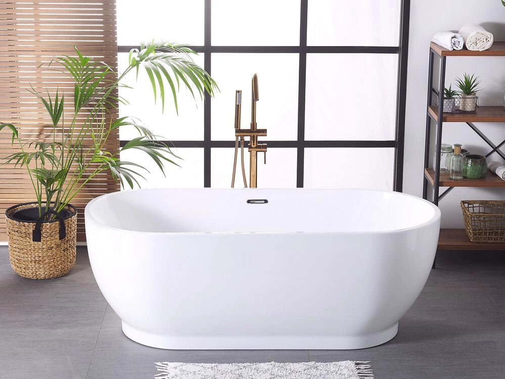 Vasca da bagno freestanding bianco lucido sanitario acrilico ovale moderno design minimalista