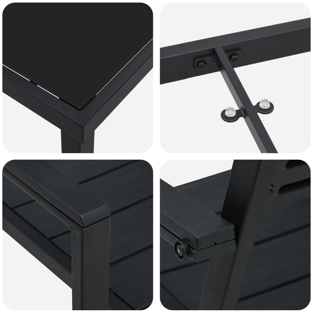 Set da Pranzo da Giardino 9 Pezzi Nero HDPE