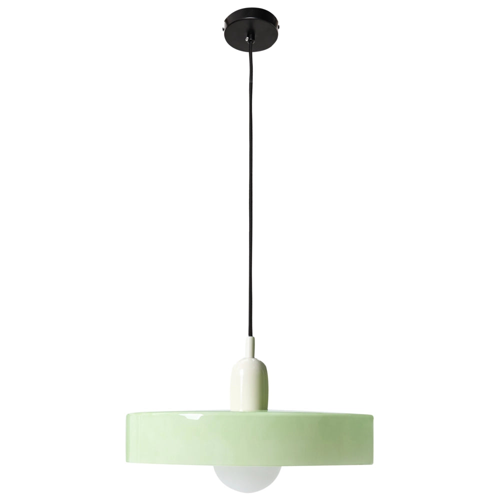 Lampadario tondo in vetro con paralume a globo verde menta stile moderno
