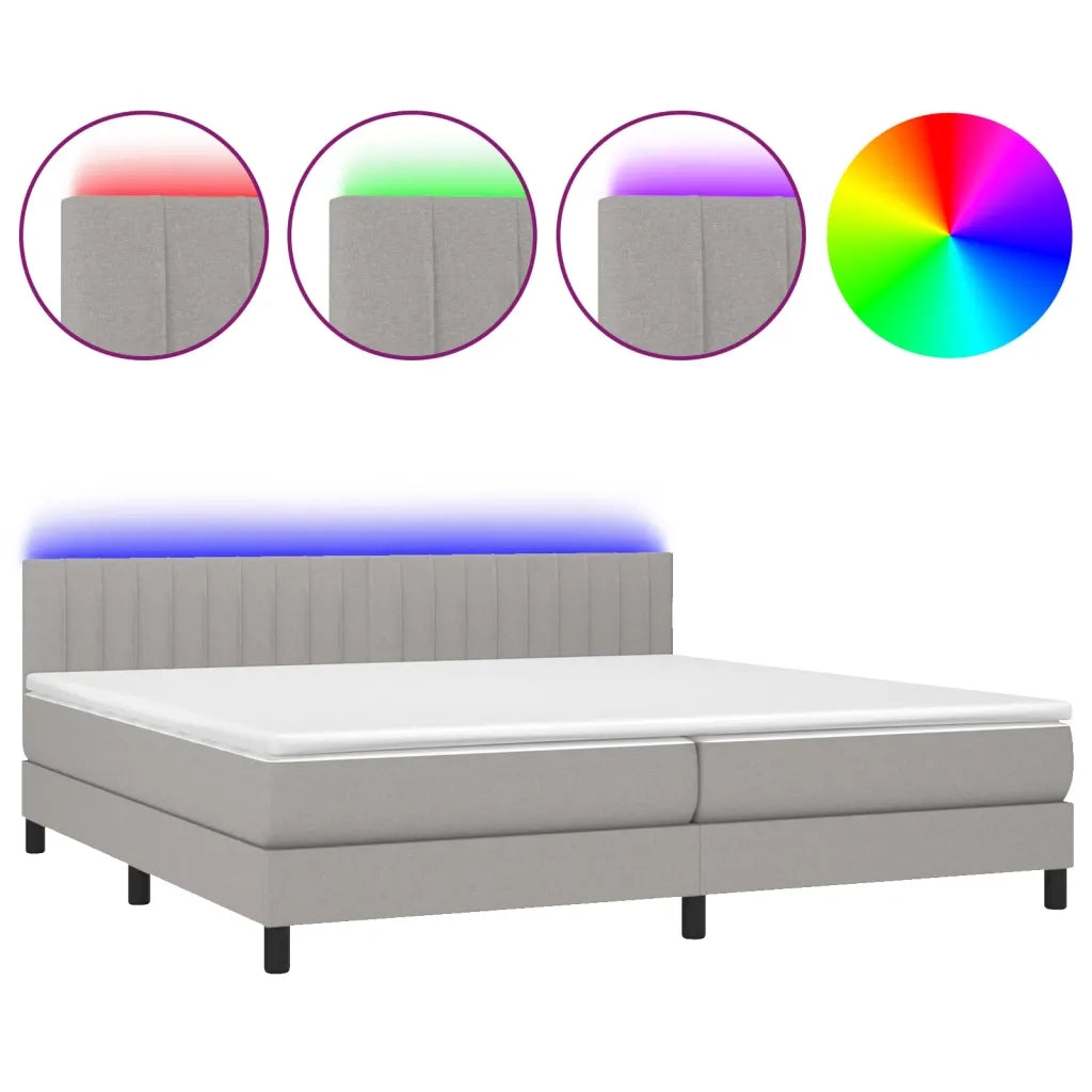 Letto a Molle Materasso e LED Grigio Chiaro 200x200 cm Tessuto 3133341