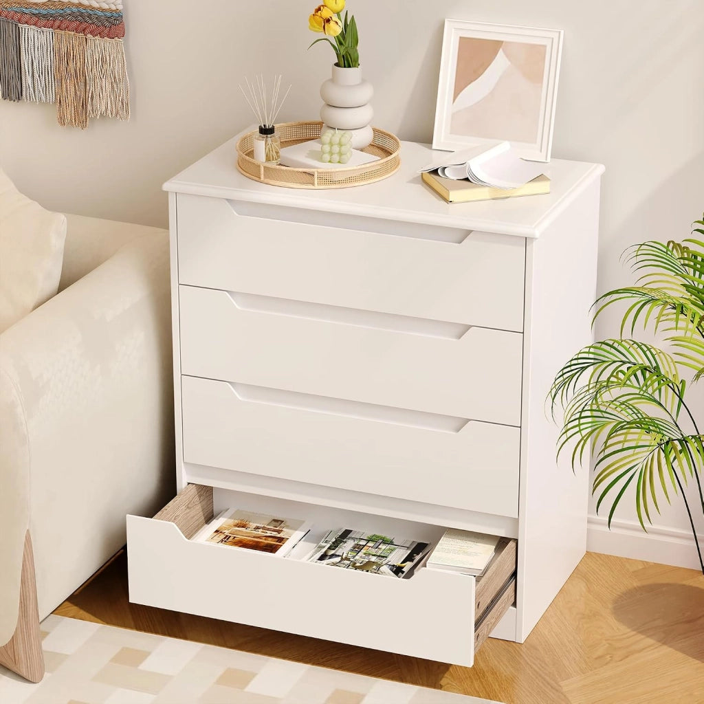 Cassettiera Camera da Letto con 4 cassetti, settimino camera da letto,Moderno e Salvaspazio per la Camera da Letto Soggiorno e Ingresso, 71 x 41 x 82 CM,Bianco (Bianco)