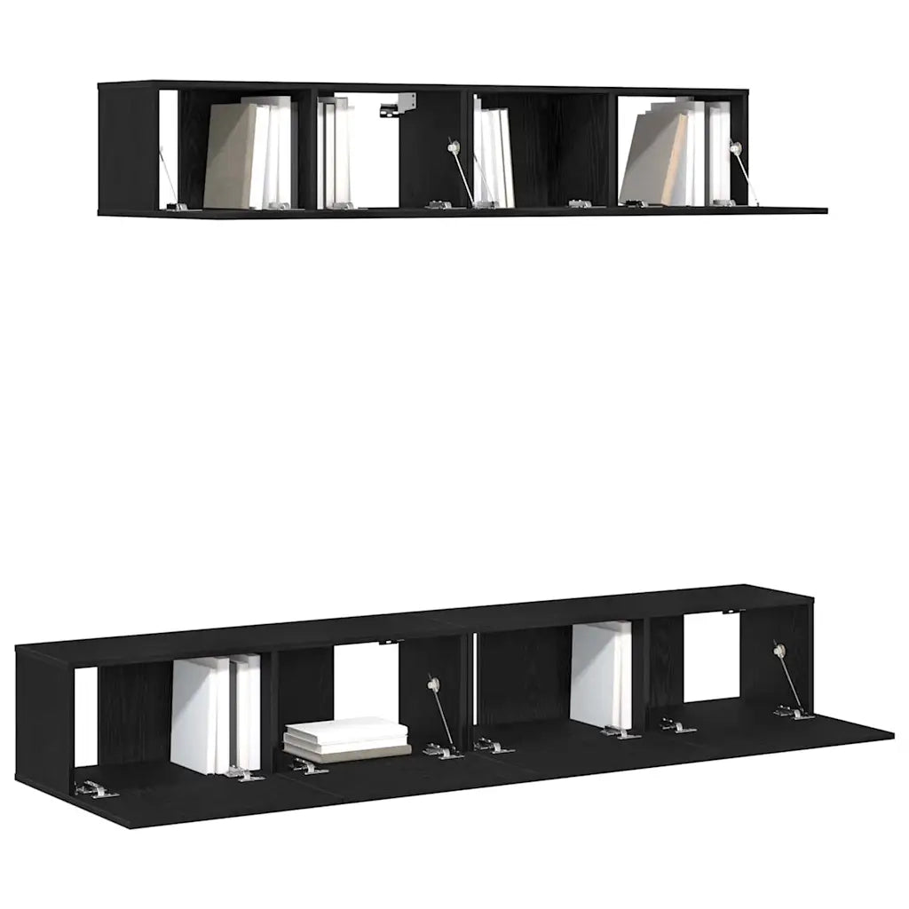 Set mobile TV 4 pz-Credenza per TV Rovere Nero Legno ingegnerizzato