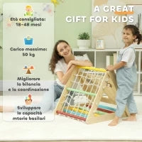Gioco Arrampicata Bambini con Triangolo Montessori 5 in 1 con Corda, Scivolo e Sacchi, in Legno, 119x63x61 cm