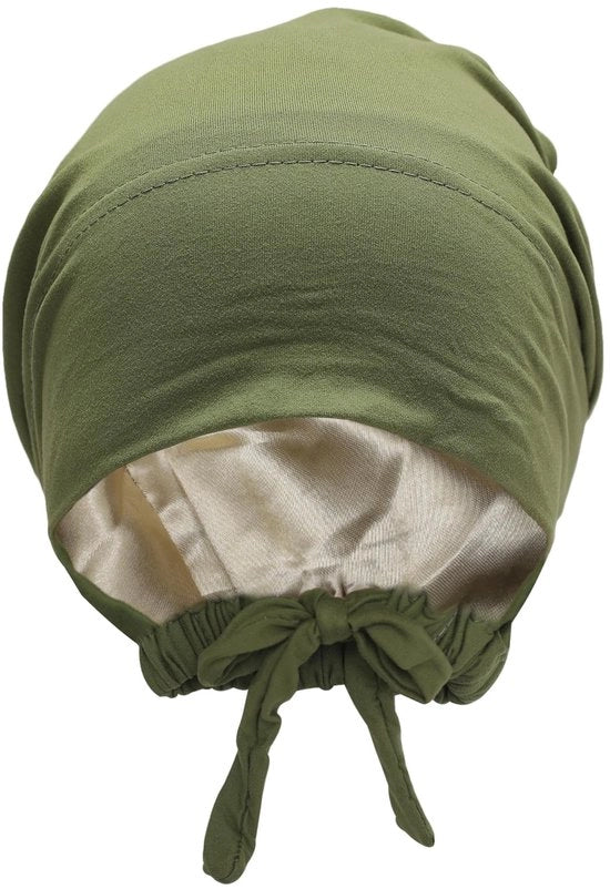 Cappello per Hijab Antiscivolo - Interno in Satin - Chiusura a Maglia - Colore Ombra di Oliva - Unico Modello - Altezza del Cappello 58cm - Basso Capo