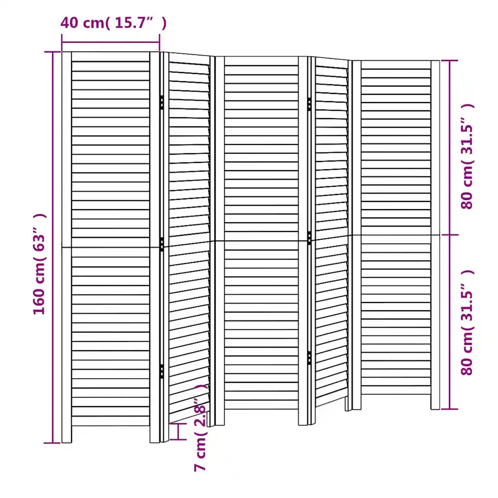 Divisorio Ambienti | Divider per stanze | Paravento 5Pannelli Bianco Legno Massello di Paulownia