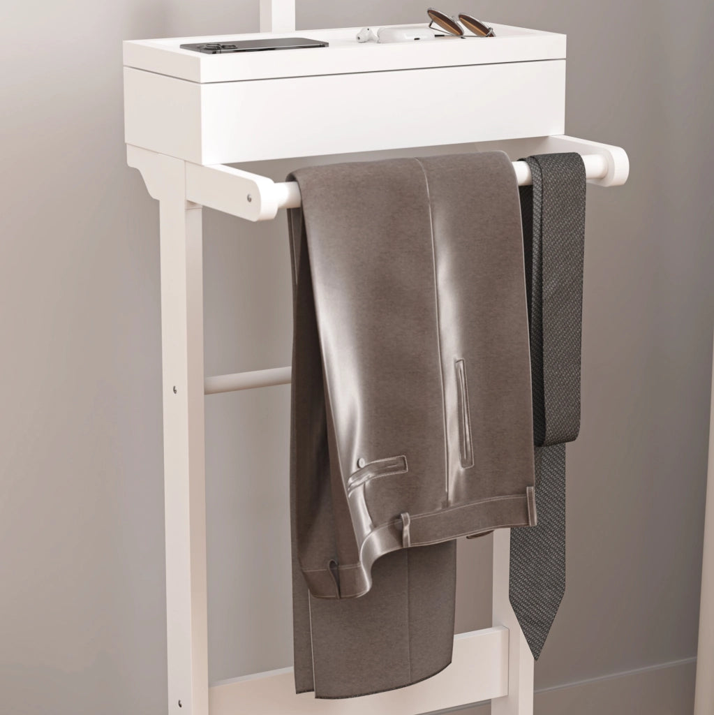 Appendiabiti da terra bianco con cassetto e ripiano scarpe