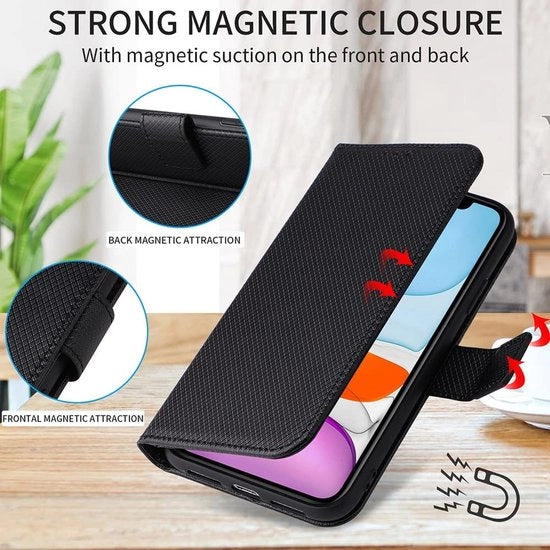 Casella di protezione shockresistente in fibra di carbonio per ZTE Blade V60 Vita - con portafoglio e slot per carte di credito - nero