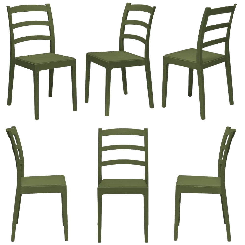 Set 6 Sedie in polipropilene REA, MADE IN ITALY, impilabile, resistente ai raggi UV, design classico, ideale per sala da pranzo, cucina, sala d’attesa, bar, ristoranti o giardino, colore Verde Oliva