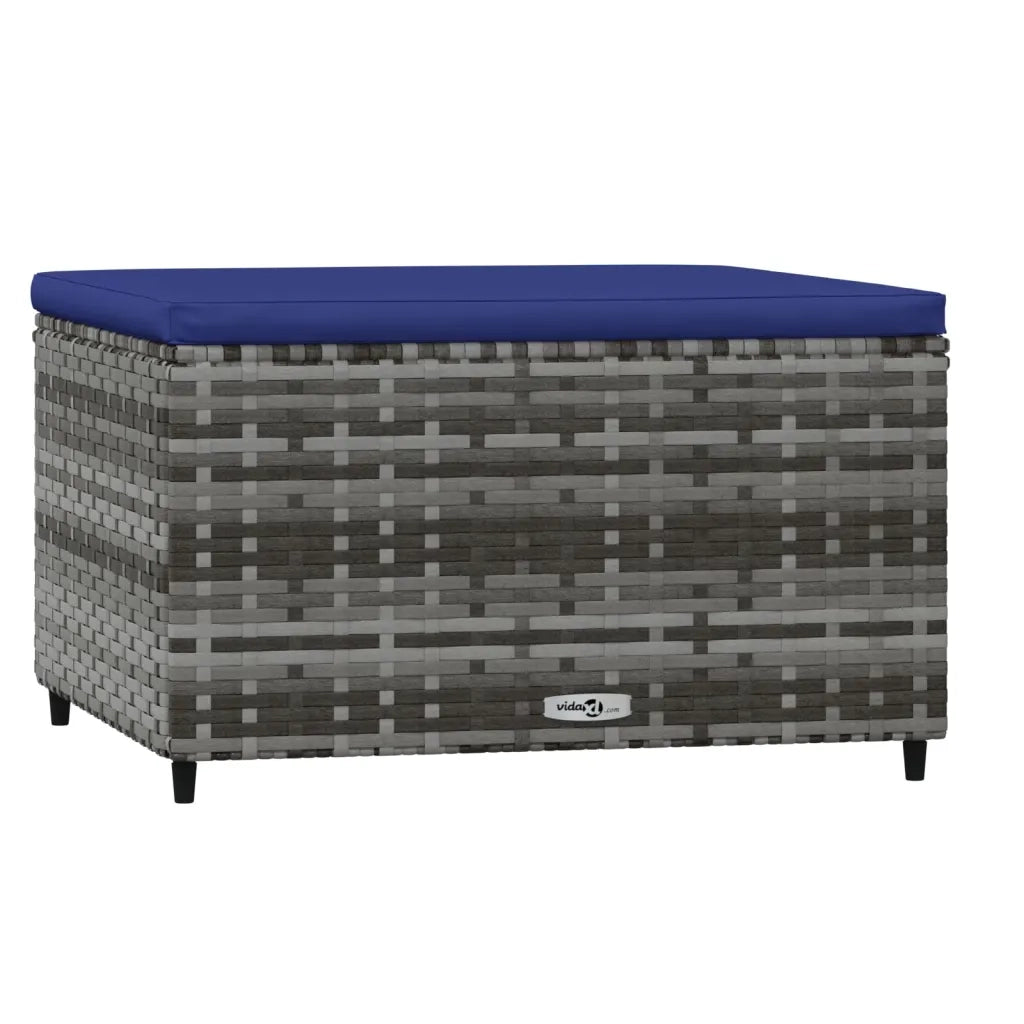 Poggiapiedi da Giardino con Cuscino in Polyrattan Grigio