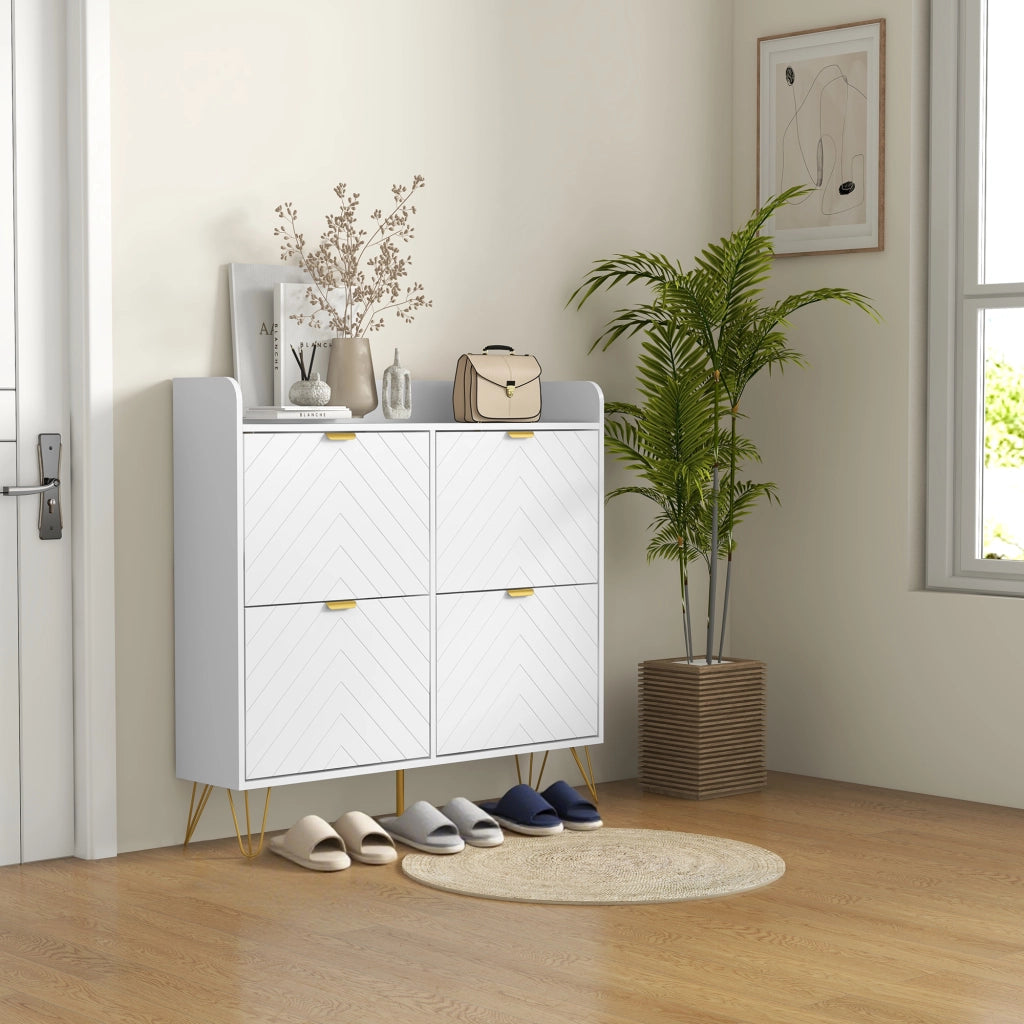 Scarpiera 4 Ante con Ripiano Regolabile ¨C Zephmum ¨C Bianco 106x24x102 cm