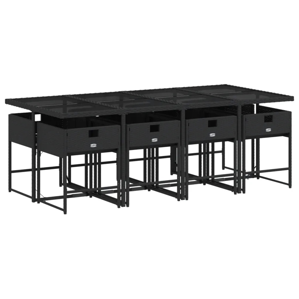 Set da Pranzo da Giardino 9 pz con Cuscini Nero in Polyrattan 3278045