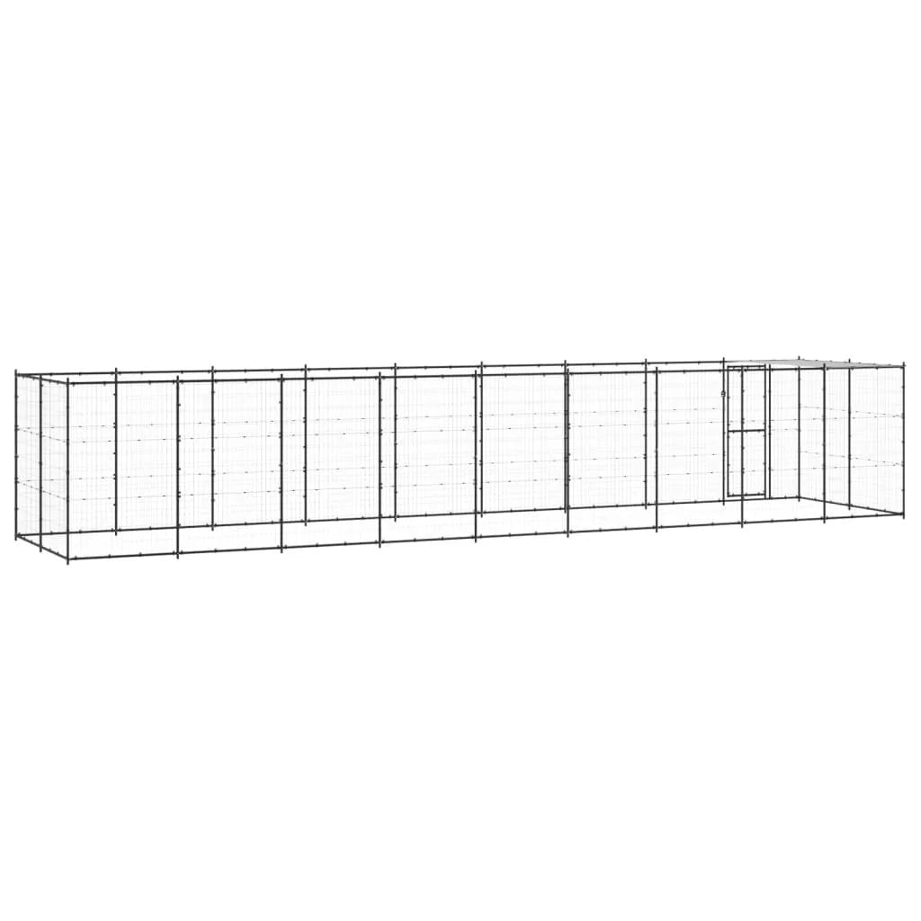 Recinto per animali da esterno per cani in acciaio con tetto 21,78 m² 02_0000396