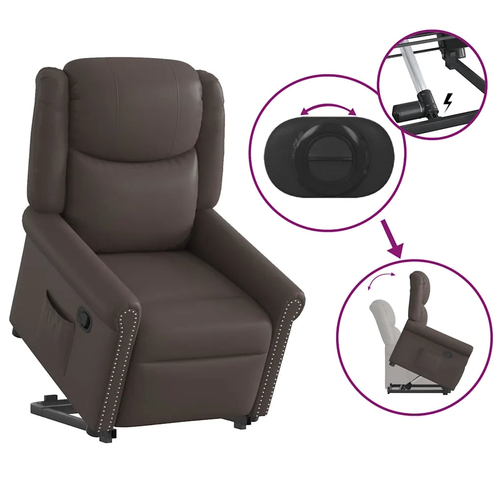 Poltrona Alzapersona Reclinabile Marrone Lucido in Similpelle 3303419