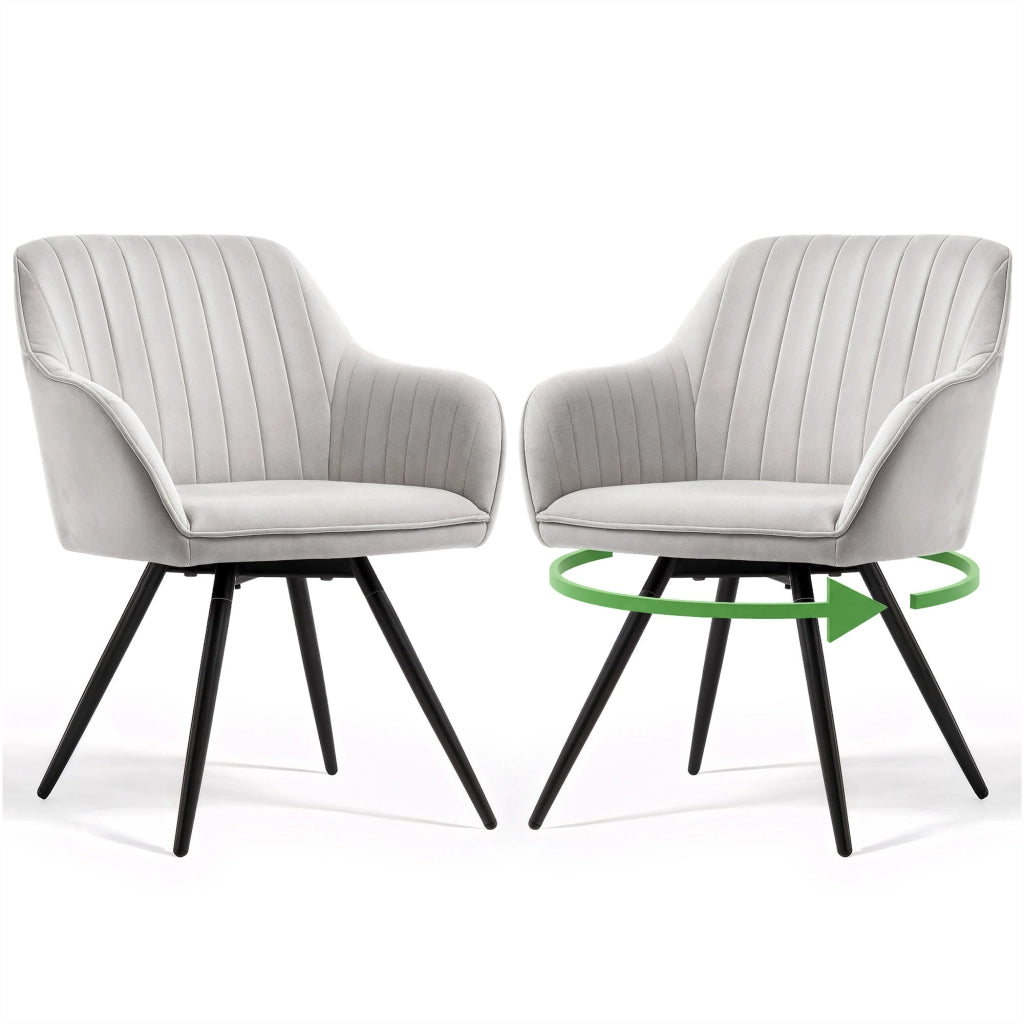 Set di 2 Sedie girevoli in velluto con cuciture TURNO Grigio gambe nere