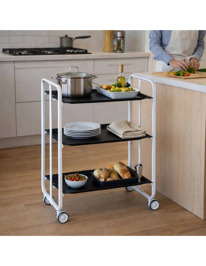Carrello da cucina pieghevole bianco con ruote BAUHAUS 3 ripiani