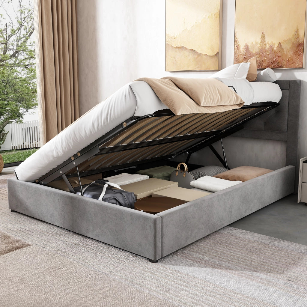 Letti contenitori 140x200 cm con contenitore; struttura in acciaio; grigio (Senza materasso)