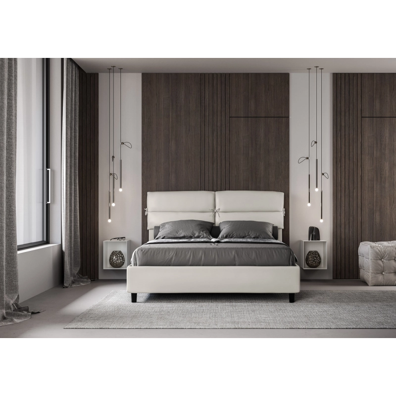 Letto imbottito Matrimoniale 160x210 cm Nandy - Bianco,Similpelle,Contenitore