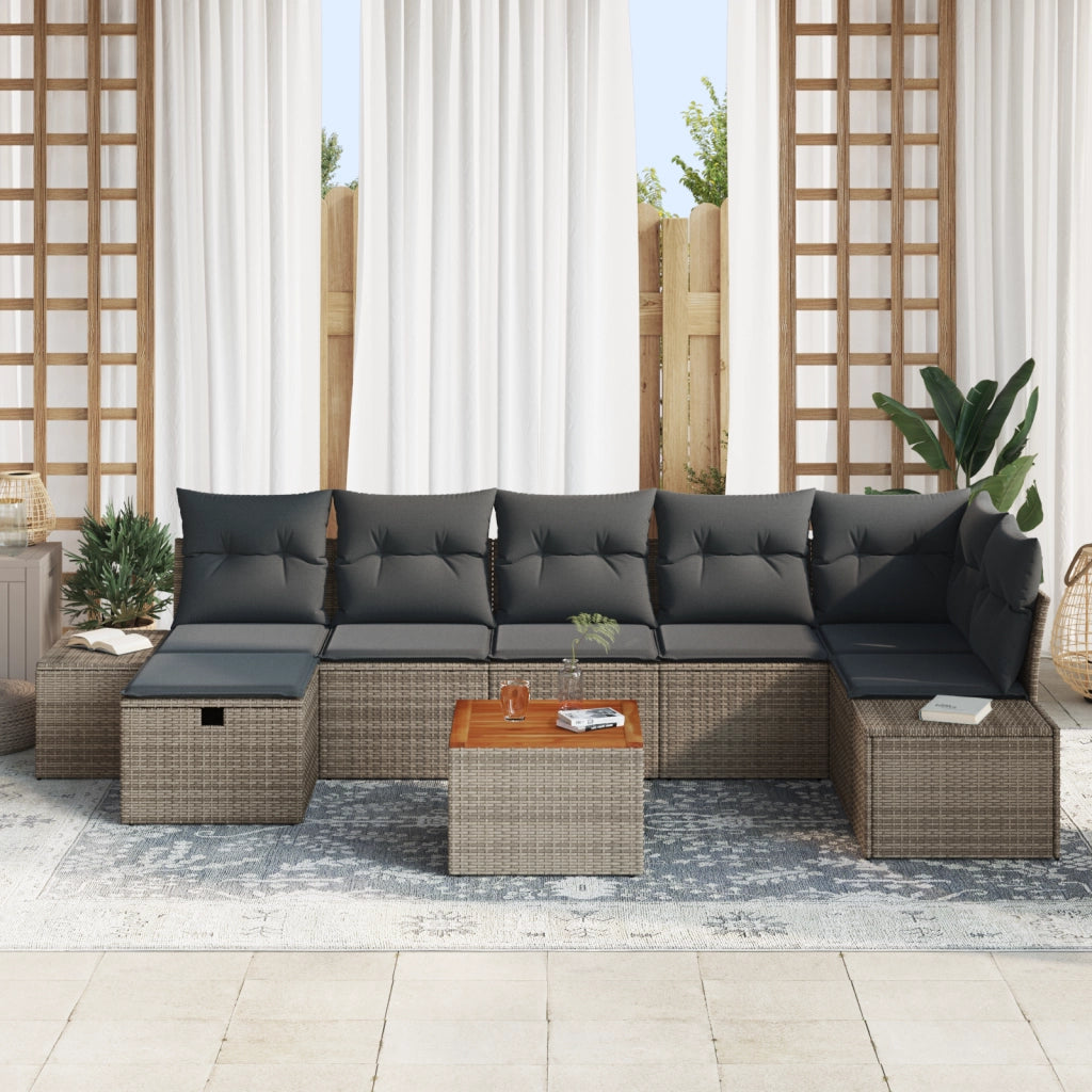 Set Divano da Giardino da 8 Pezzi con Cuscini Grigio Polyrattan