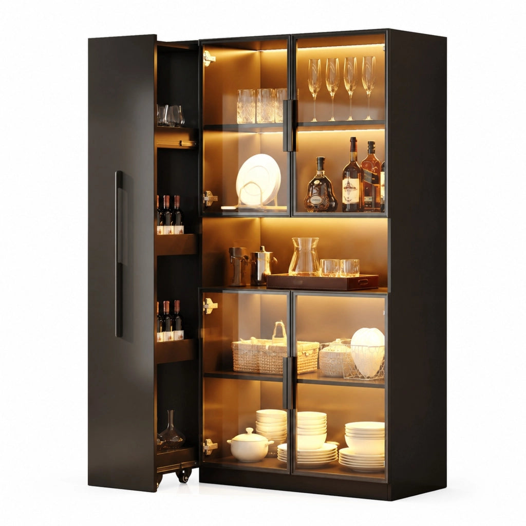 Vetrina in MDF nero 110x35x160 cm con LED a colori e ripiani estraibili