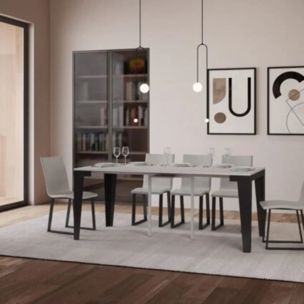 Consolle allungabile 90x40/196 cm Flame Small Evolution bianco frassino telaio e gambe antracite