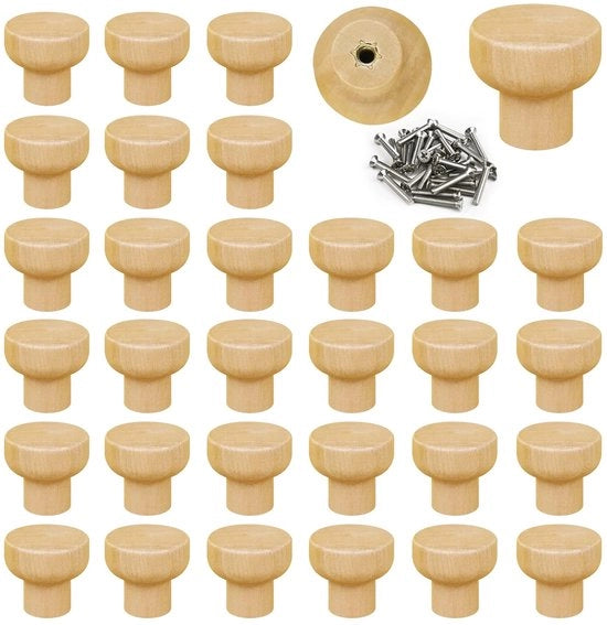 Set di Maniglie in Legno - Progetto semplice - Set da 30 - Materiale Naturale