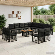 Set Divano da Giardino 14 pz Nero e Grigio scuro polyrattan 3438035