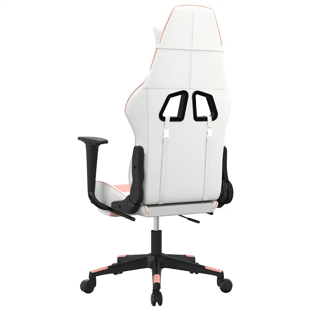Sedia da Gaming | Sedia da e-sports Massaggio Poggiapiedi Bianco e Rosa Similpelle
