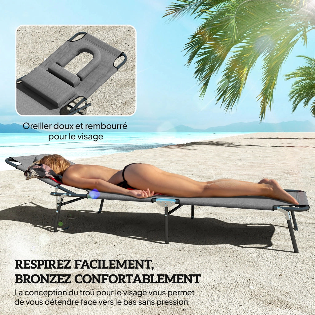 Chaise Longue Pieghevole con 3 Cuscini ¨C zephmum ¨C Grigio 4 Posizioni