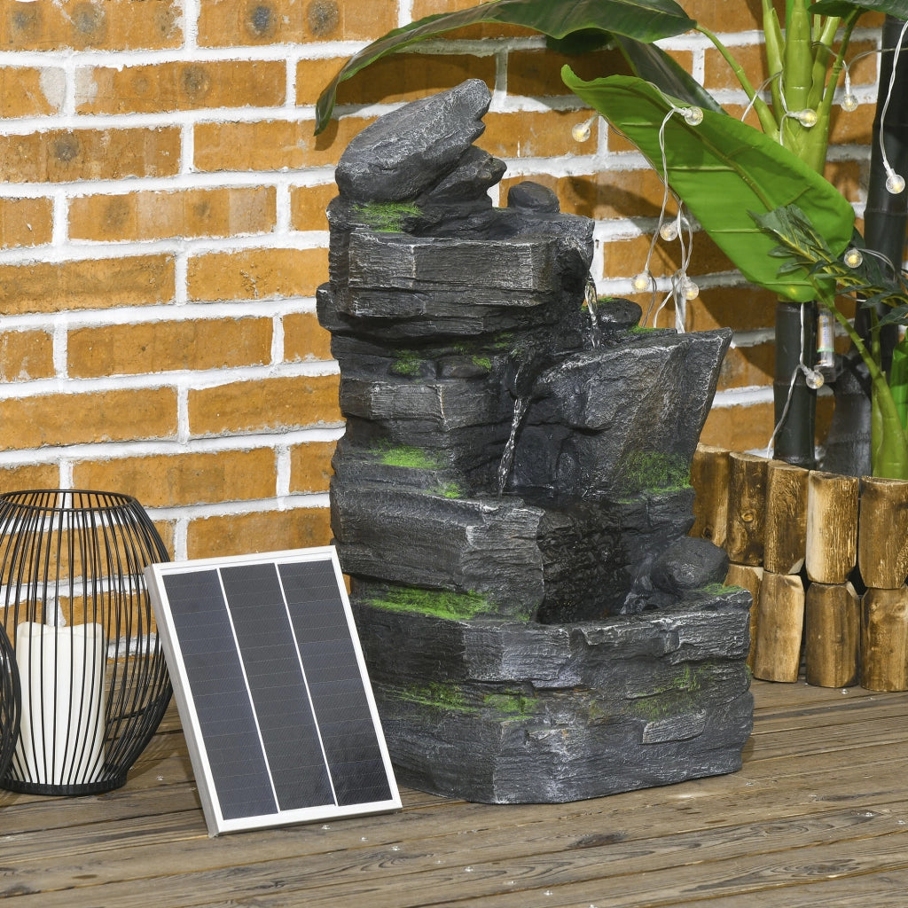 Fontana da Giardino ¨C zephmum ¨C Effetto Pietra 4 Livelli LED a Energia Solare 57cm Resina