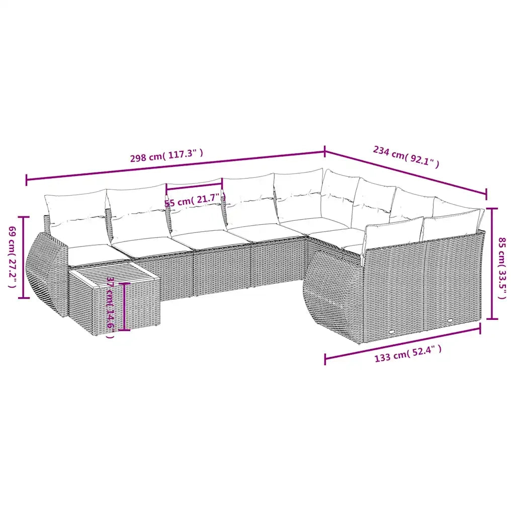 Set Divani da Giardino 10 pz con Cuscini Nero in Polyrattan 3225168