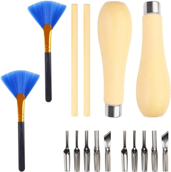 Set di taglieri per linoleum - 2 set con 5 lame e 2 spazzole di pulizia - insieme di strumenti per la lavorazione del linoleum - taglio del linoleum e lavorazione del disegno - qualità professionale