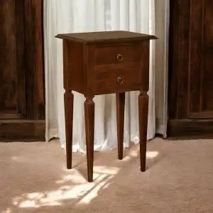 Porta telefono spillo 2 cassetti in legno arte povera noce scuro