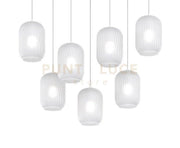SOSPENSIONE OTTONE SAT. 7 LUCI RETTANGOLARE VETRI BIANCO FOG 1181OS-S7 R-BF