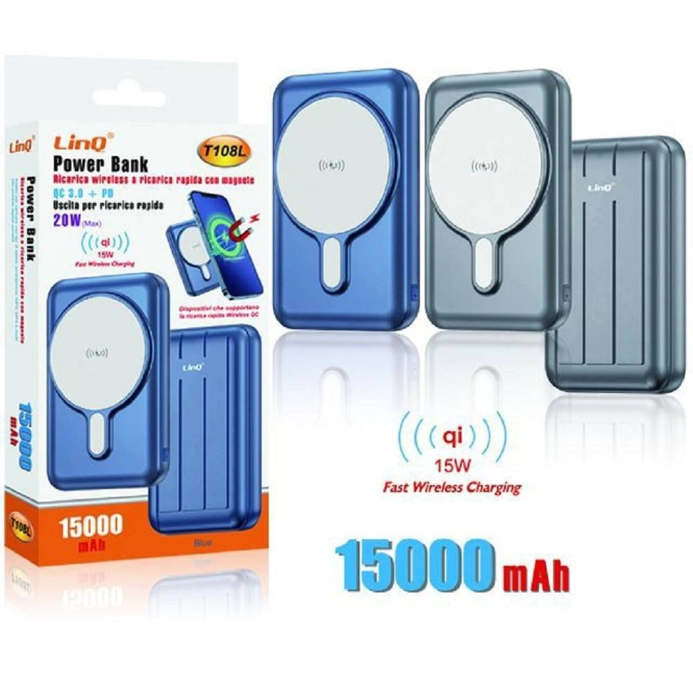 Trade Shop - Powerbank 15000mah Ricarica Rapida Wireless Con Magnete 15w Qc 3.0 + Pd 20w T108l -