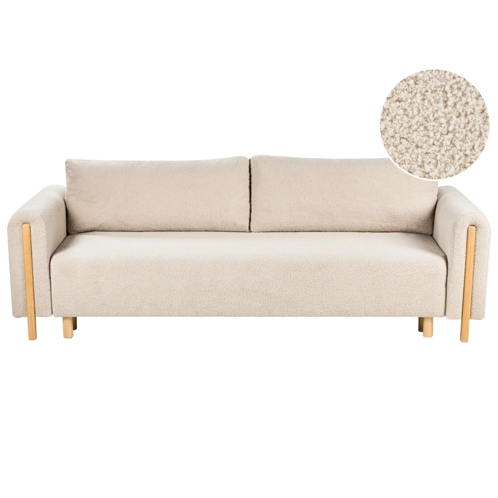 Divano letto in tessuto beige Rivestito con meccanismo Click-Clack Sleeper con contenitore Stile minimalista con braccioli