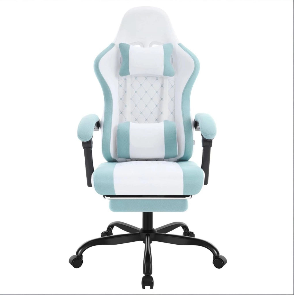Sedia gaming ergonomica con massaggio, blu e bianca
