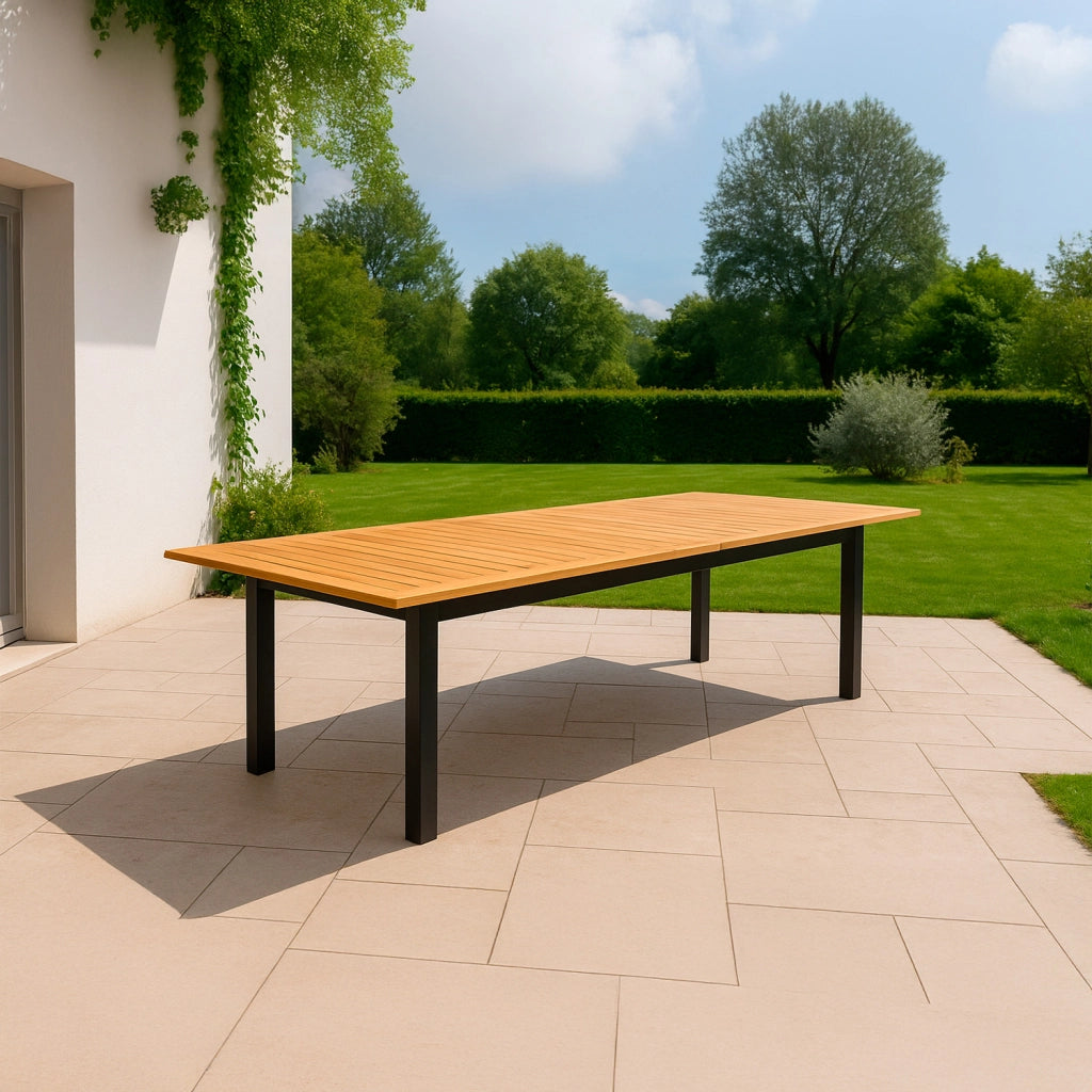 SINED Tavolo da giardino rettangolare allungabile in alluminio e teak FSC® colore teak e antracite 180-260 cm capienza fino a 10 persone modello SUPERGA