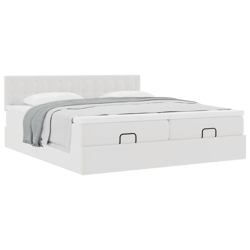 Struttura Letto Pouf con Materassi Bianco 200x200 cm Similpelle 3311962